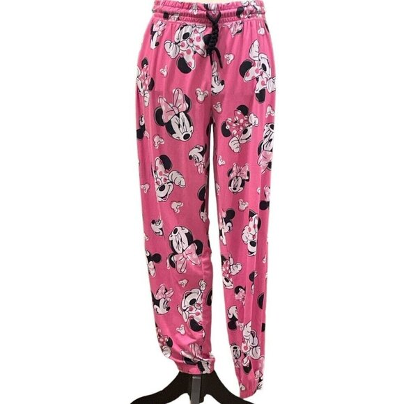 Disney Minnie Mouse Womens Jogger Sleep Pants Size M 8/10 Pink  Drawstring - Picture 3 of 16
